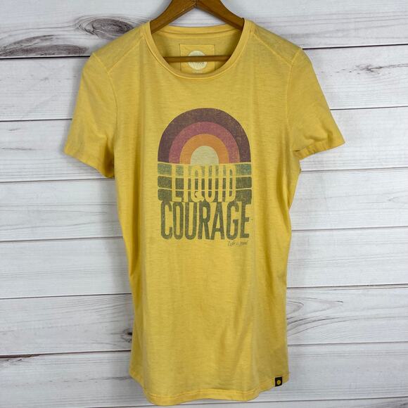 Life is Good Liquid Courage Yellow Women's Short‎ Sleeve Tee Size Medium - Picture 1 of 6